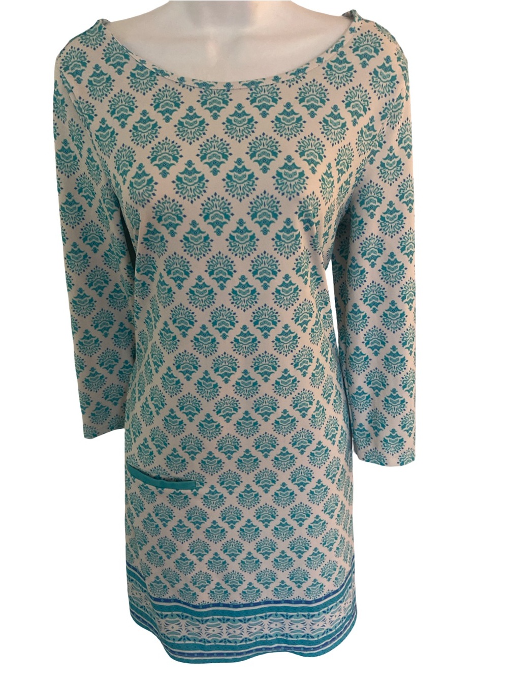 Cabana Life Teal on Cream Long-Sleeve Shift Dress- M